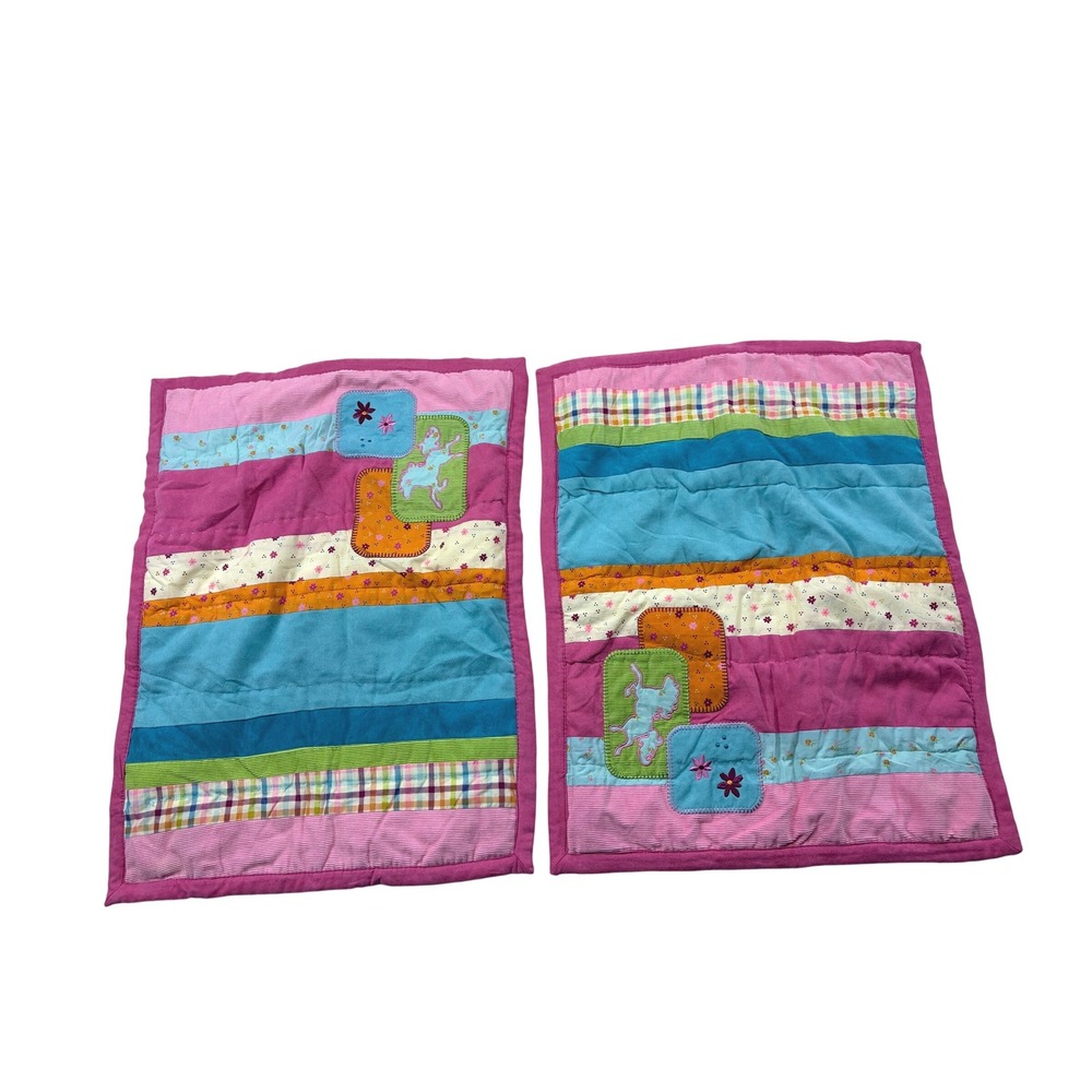 Target Kids Quilted Pillow Shams Set of 2 Pink Blue Horse Patchwork Cotton
